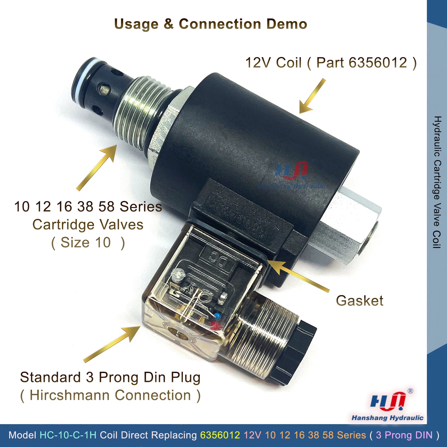 HC-10-C-1H Valve Coil - 3 Prong DIN Connector ( 6356012 )