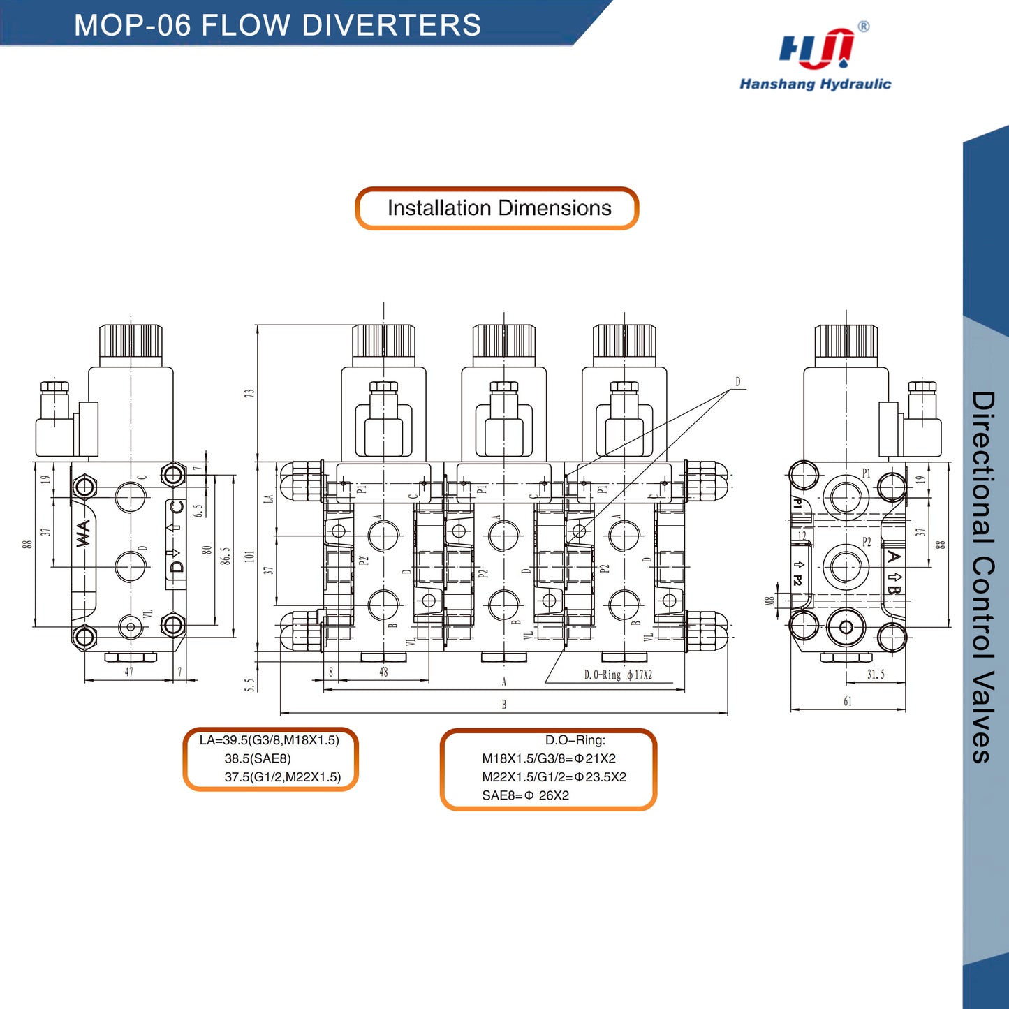 Desviador MOP-06 (MOP-06-6-SAE8-E-1-DC12, MOP-06-12VDC)