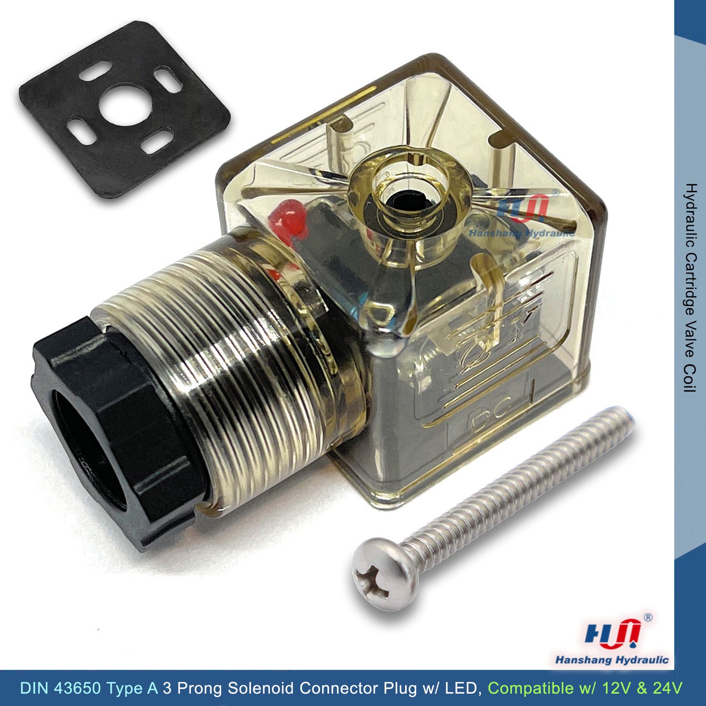 QY201-DC DIN 43650 Type-A 3 Prong Connector Plug with LED Indicator