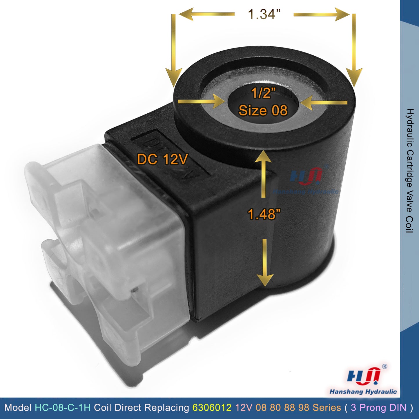 HC-08-C-1H Valve Coil - 3 Prong DIN Connector ( 6306012 )