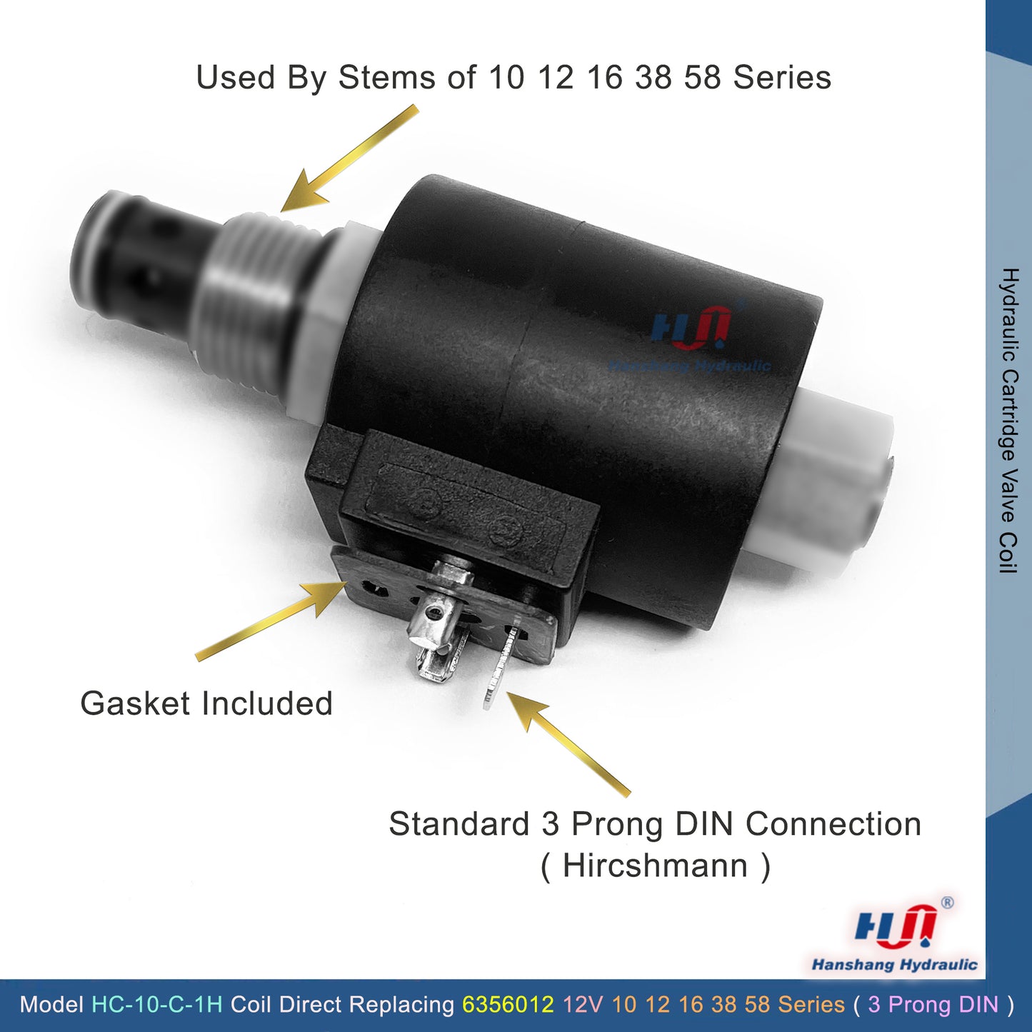 HC-10-C-1H Valve Coil - 3 Prong DIN Connector ( 6356012 )