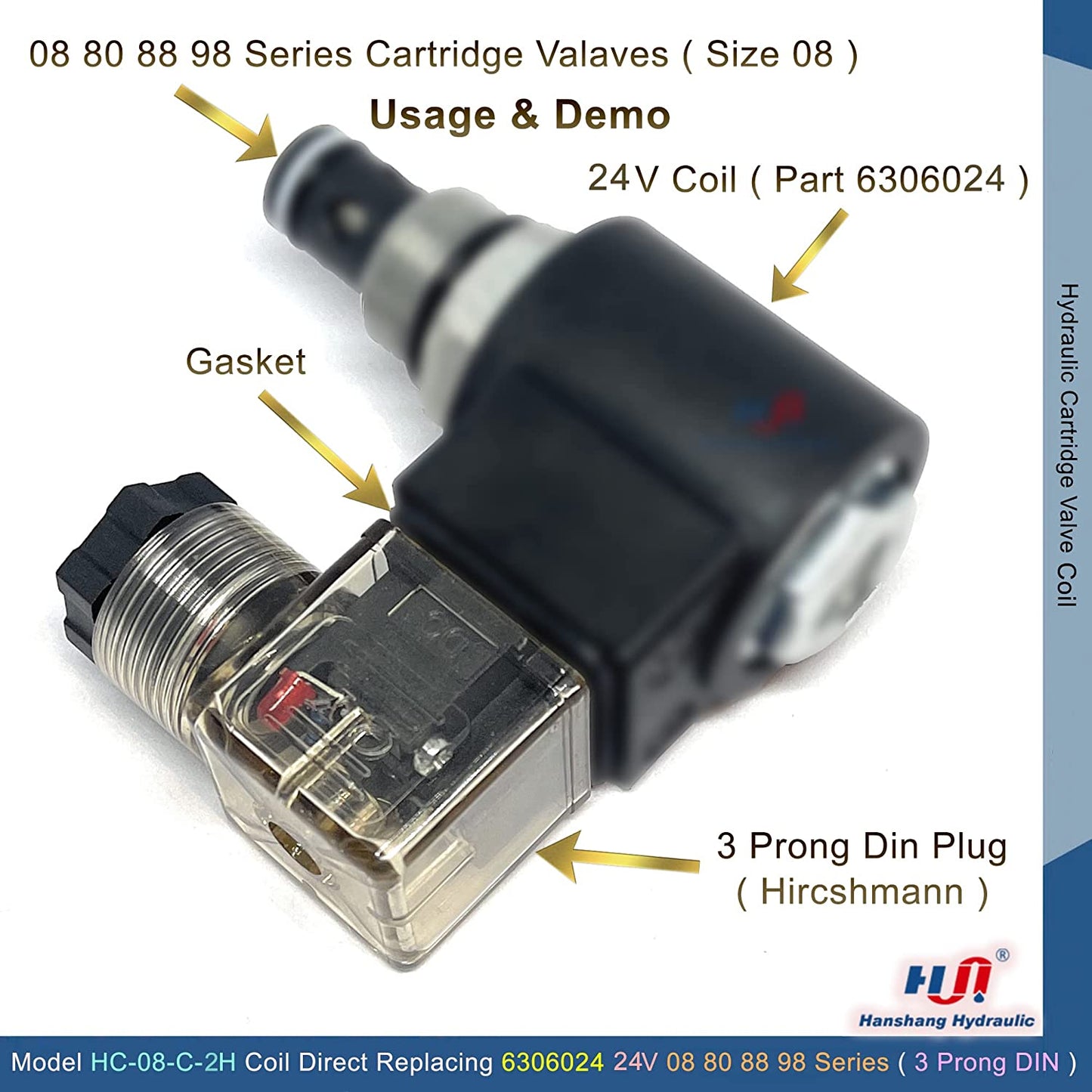 HC-08-C-2H Valve Coil - 3 Prong DIN Connector ( 6306024 )