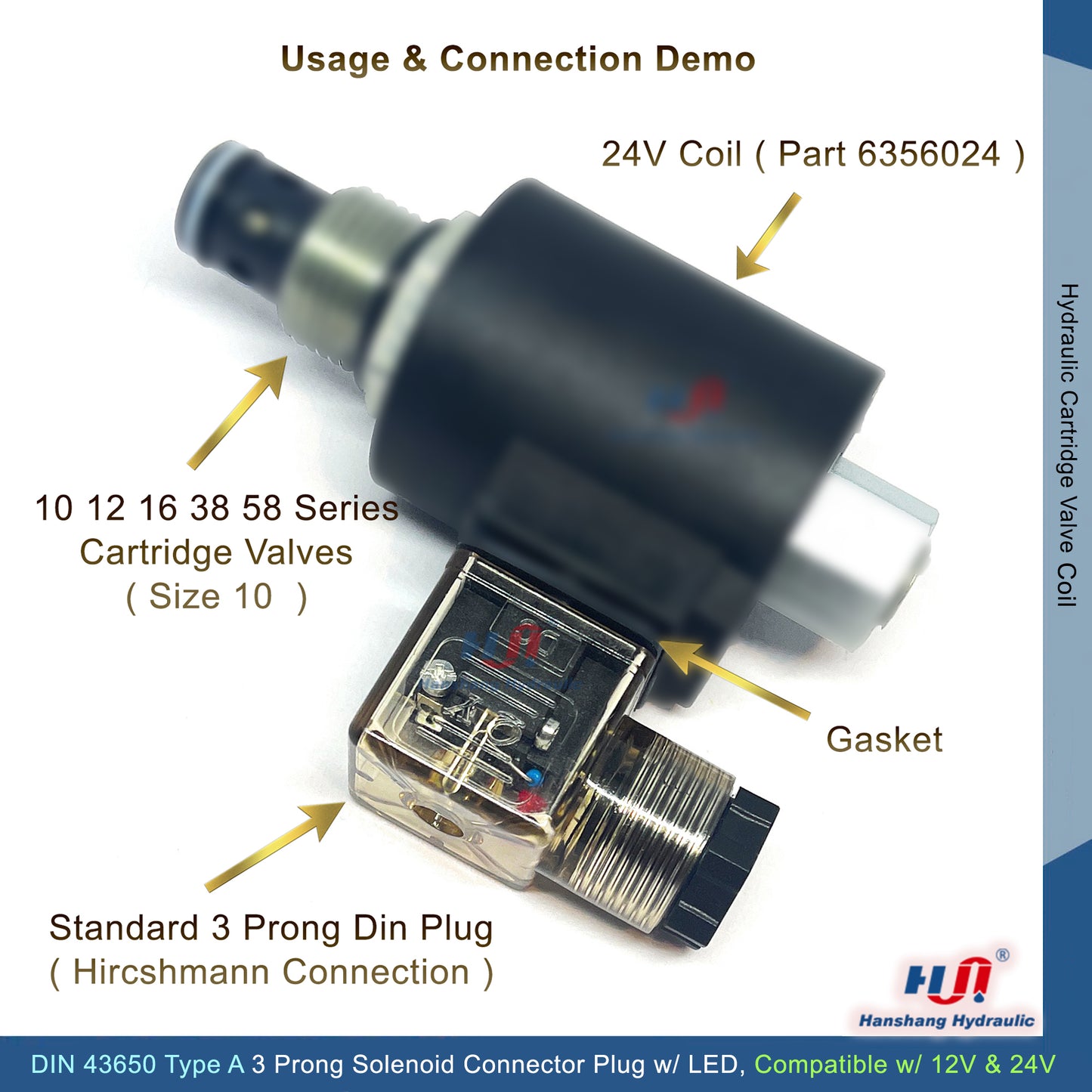 QY201-DC DIN 43650 Type-A 3 Prong Connector Plug with LED Indicator