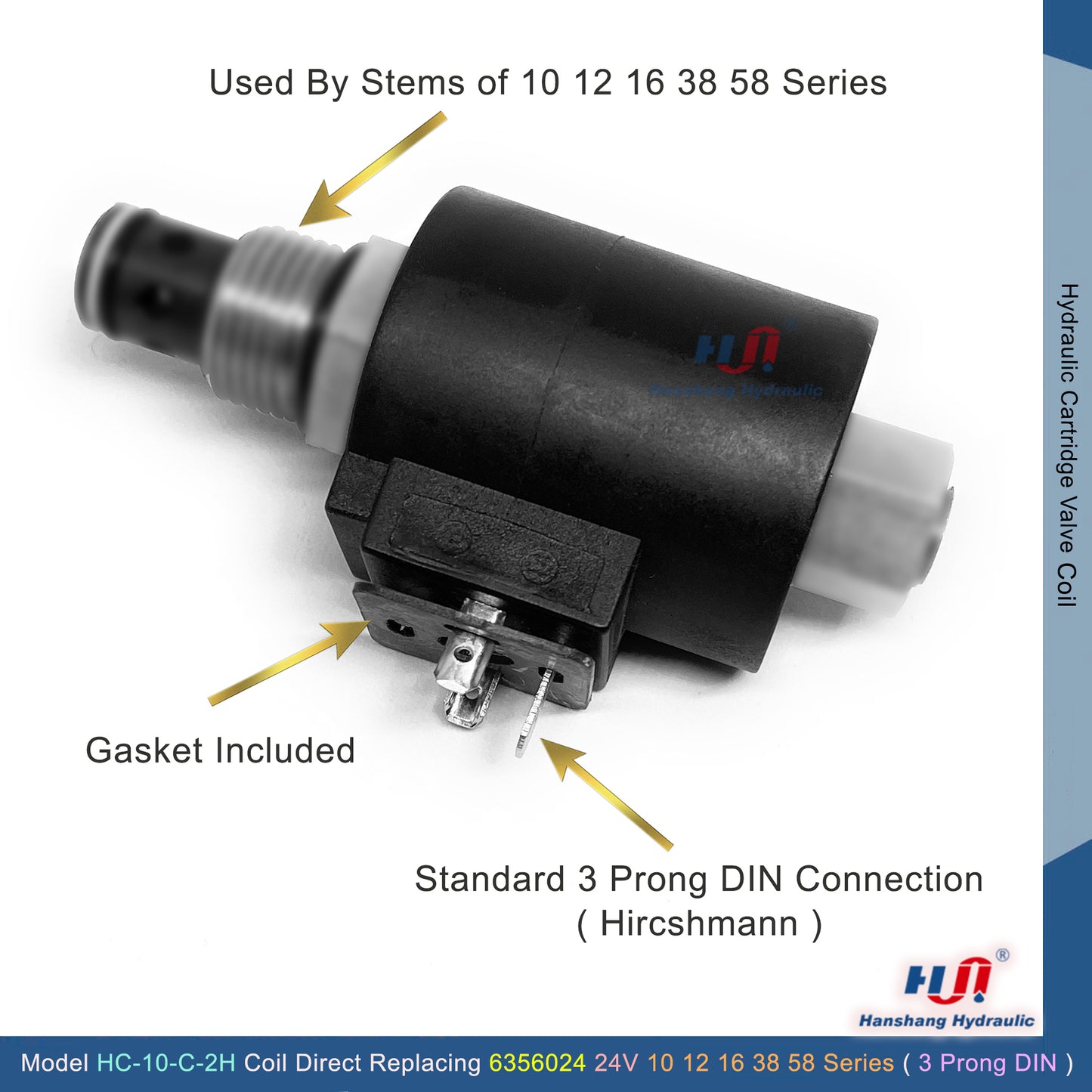 Bobina de válvula HC-10-C-2H - Conector DIN de 3 clavijas ( 6356024 ) 