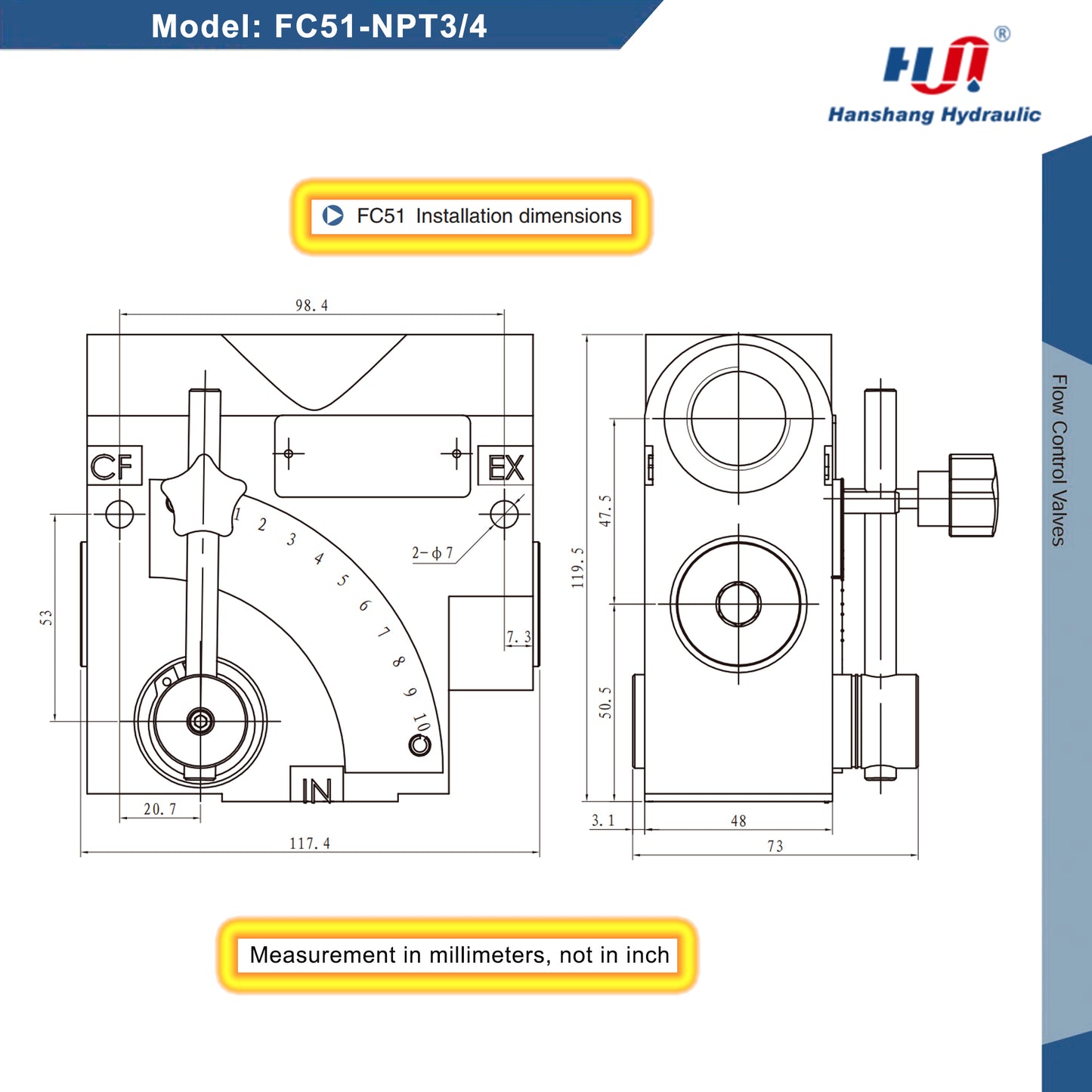 FC51-NPT3/4 Adjustable Flow Directional Control Valve